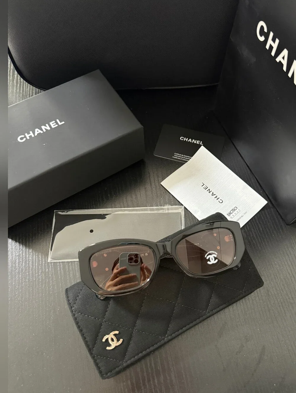 CHANEL Black Frame Sunglasses with Brown Gradient Lenses